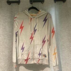 Aviator Nation Velour Lighting Bolt Zip Up Hoodie